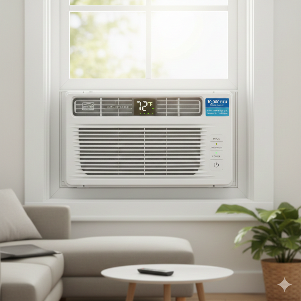 LG Dual Inverter Smart Window Air Conditioner - Modern design with digital display